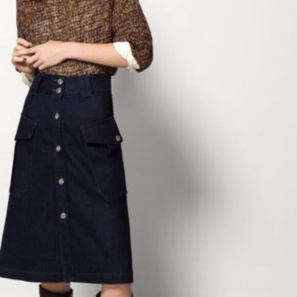 Massomi Dutti Dresses & Skirts - Massomi Dutti Dark Denim Midi Skirt Cargo Pockets Sz 4 Utility A-Line Minimalist